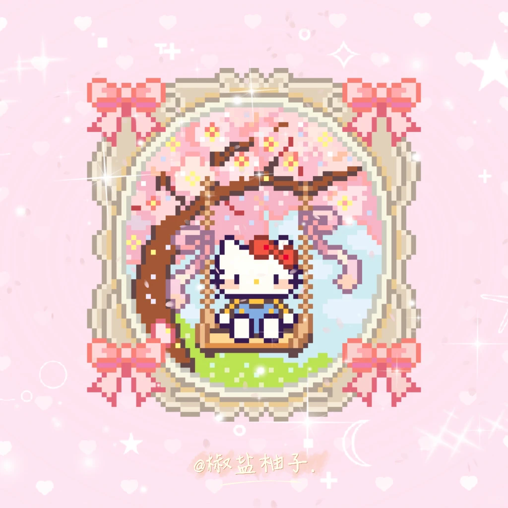 【拼豆图纸🌸】Kitty春日樱花树～-零一像素实验室