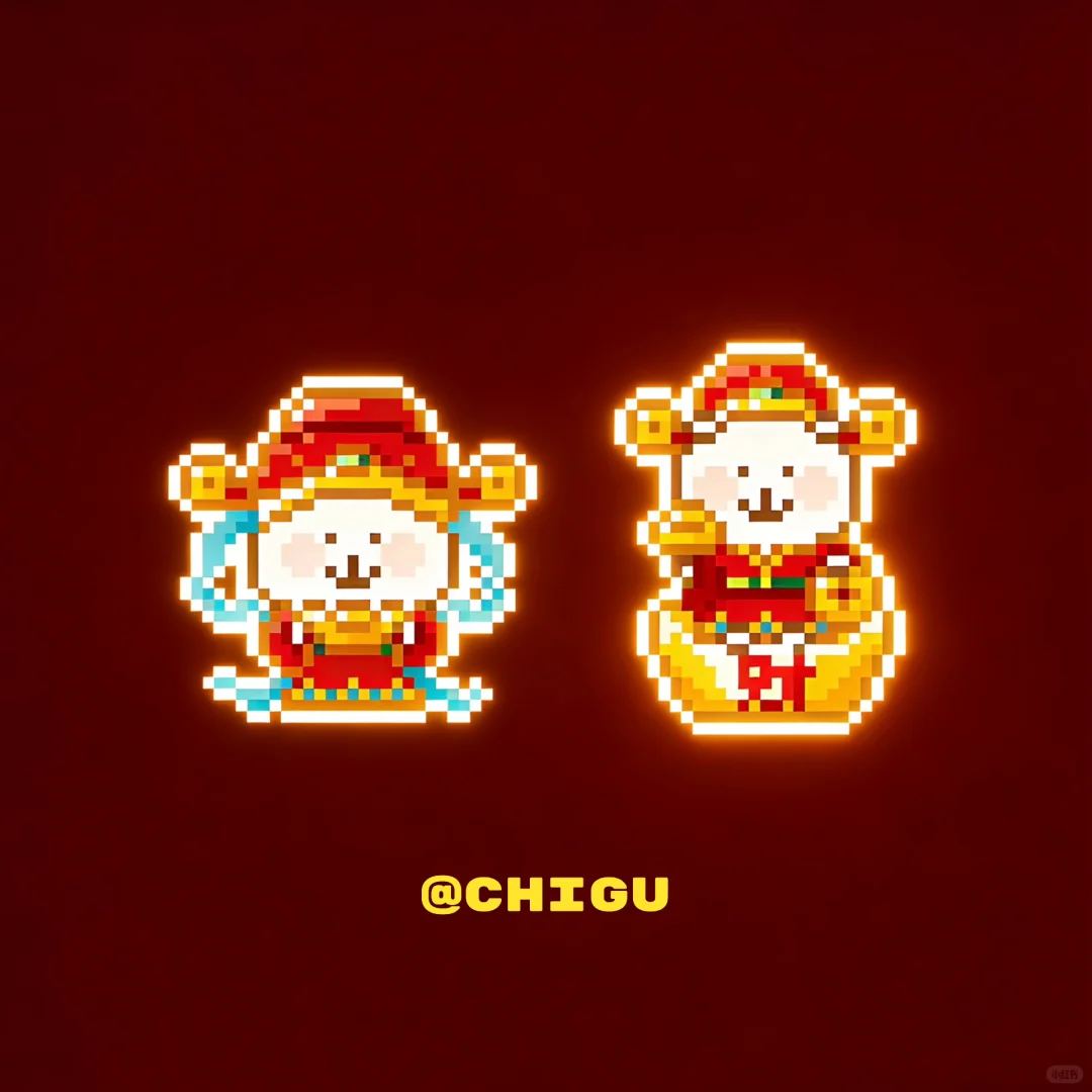 自嘲熊新春系列|财神时候拼豆图纸-零一像素实验室